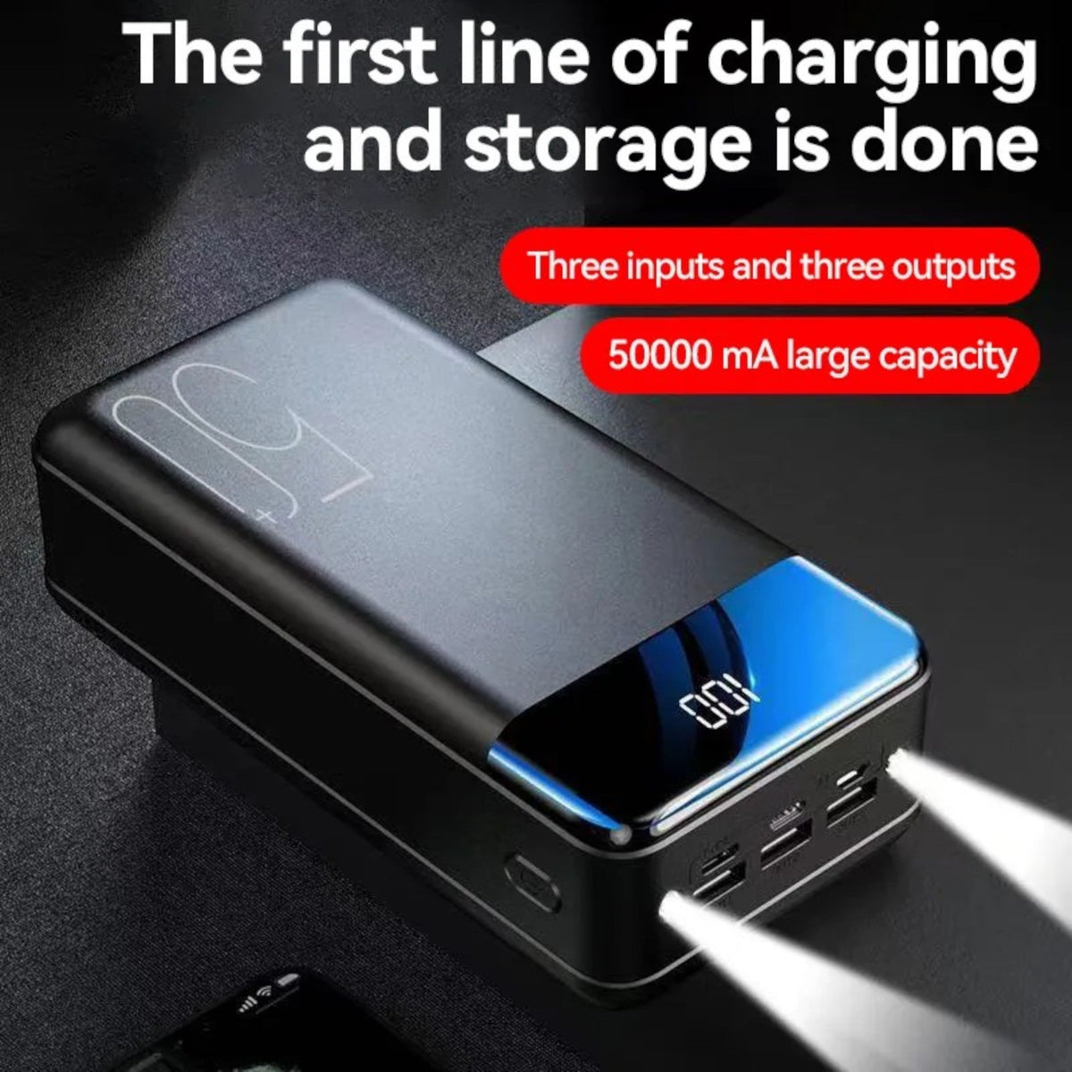 Batterie externe 30000 mAh à charge rapide, noir ou blanc