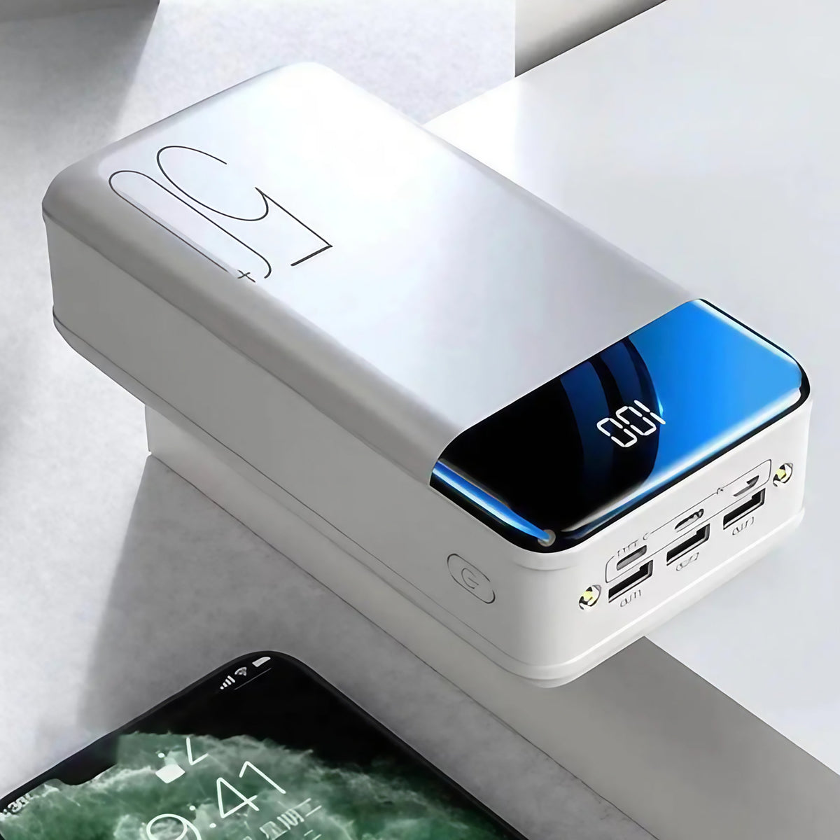 Batterie externe 30000 mAh à charge rapide, noir ou blanc, blanc