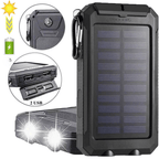 Batterie externe solaire 10 000 mAh, étanche IP65, lampe LED