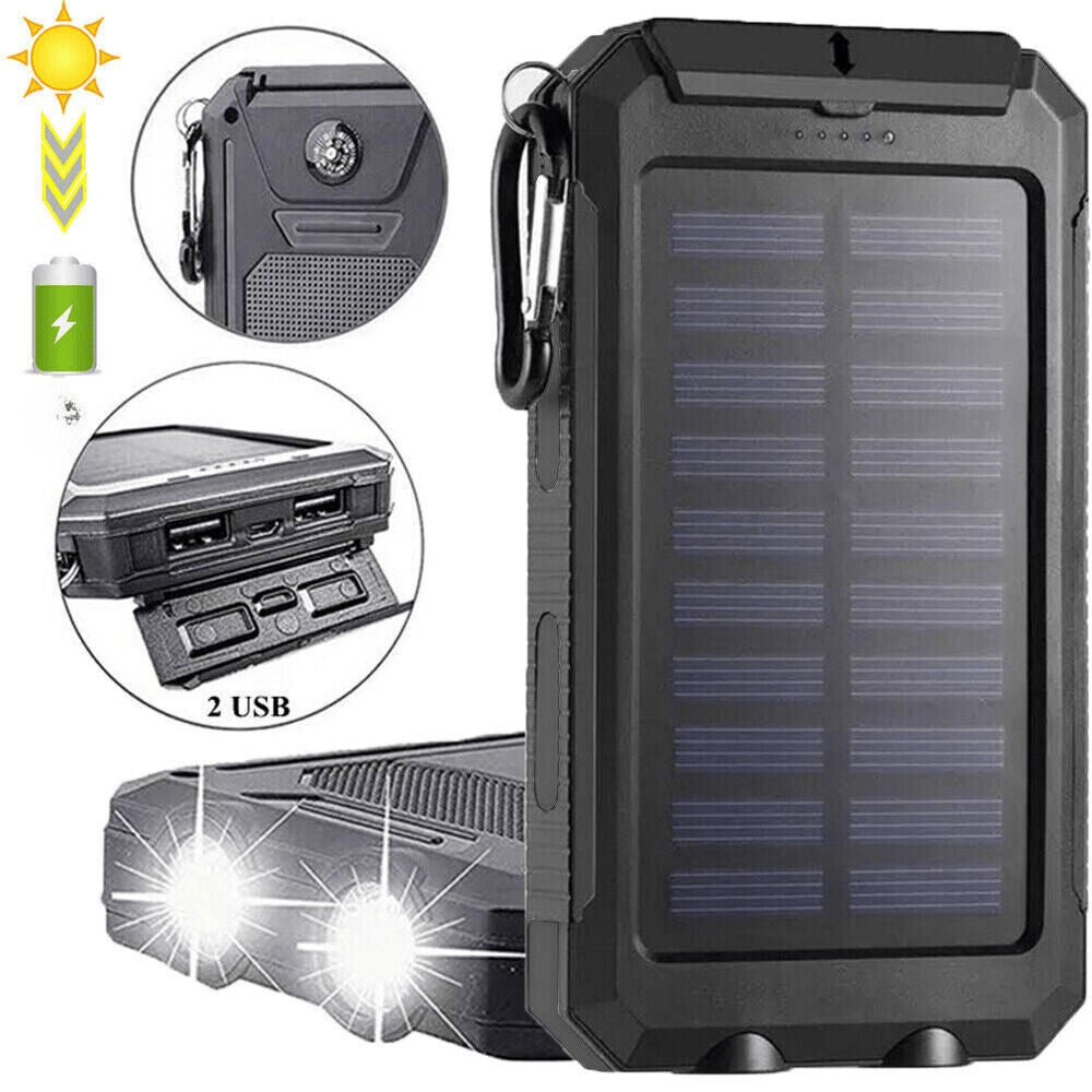 Batterie externe solaire 10 000 mAh, étanche IP65, lampe LED