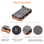 Batterie externe solaire 10 000 mAh, étanche IP65, lampe LED