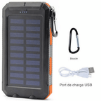 Batterie externe solaire 10 000 mAh, étanche IP65, lampe LED