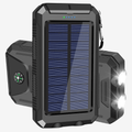 Batterie externe solaire 10 000 mAh, étanche IP65, lampe LED, noir
