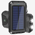 Batterie externe solaire 10 000 mAh, étanche IP65, lampe LED, noir