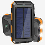 Batterie externe solaire 10 000 mAh, étanche IP65, lampe LED, orange
