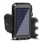 Batterie externe solaire 2 ports USB, lampe LED et boussole, noir