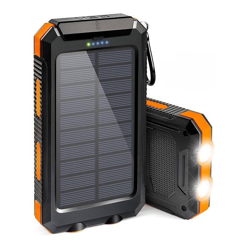 Batterie externe solaire 2 ports USB, lampe LED et boussole, orange