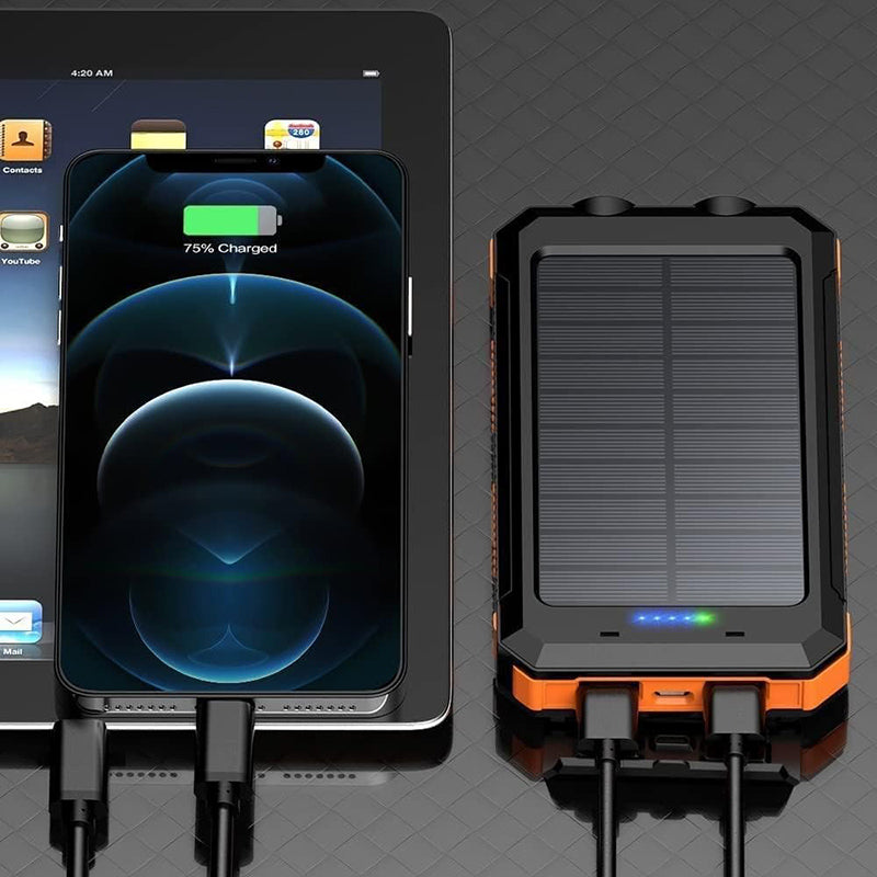 Batterie externe solaire 2 ports USB, lampe LED et boussole