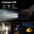 Batterie externe solaire 2 ports USB, lampe LED et boussole