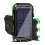Batterie externe solaire 2 ports USB, lampe LED et boussole, vert