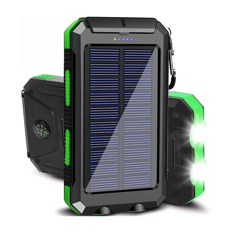 Batterie externe solaire 2 ports USB, lampe LED et boussole, vert
