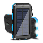 Batterie externe solaire 2 ports USB, lampe LED et boussole, bleu