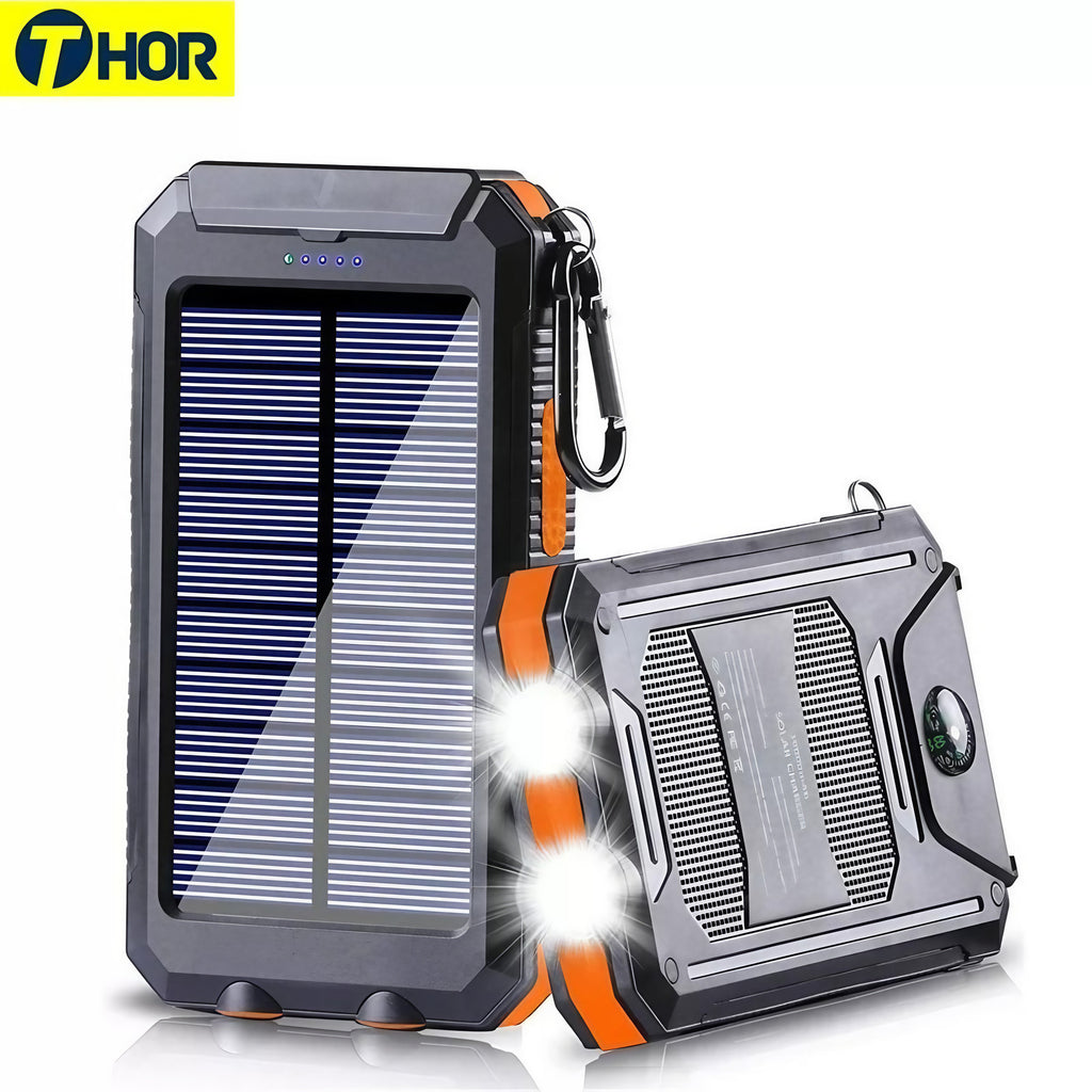 Batterie externe solaire 8000 mAh, double USB, lampe LED