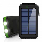 Batterie externe solaire 8000 mAh, double USB, lampe LED, vert