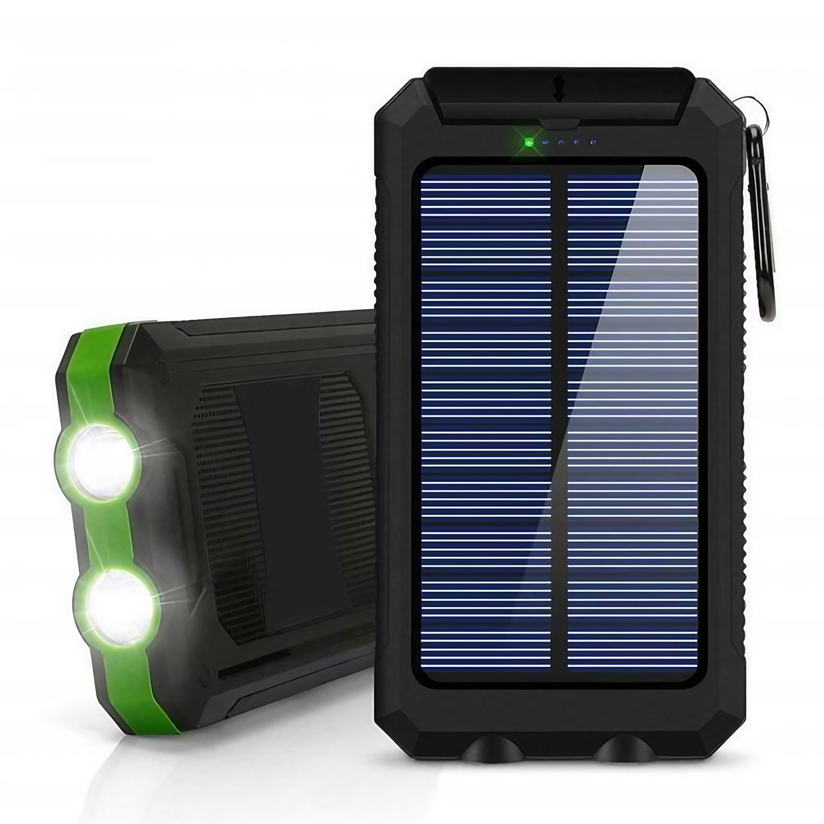 Batterie externe solaire 8000 mAh, double USB, lampe LED, vert