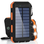 Batterie externe solaire 8000 mAh, double USB, lampe LED, orange