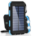 Batterie externe solaire 8000 mAh, double USB, lampe LED, bleu