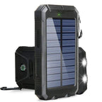 Batterie externe solaire 8000 mAh, double USB, lampe LED, noir
