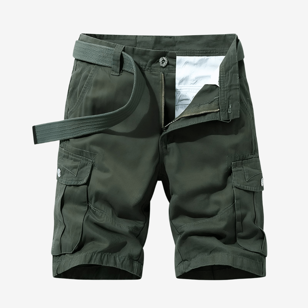 Bermuda de randonnée homme à poches cargo, ceinture ajustable, vert olive