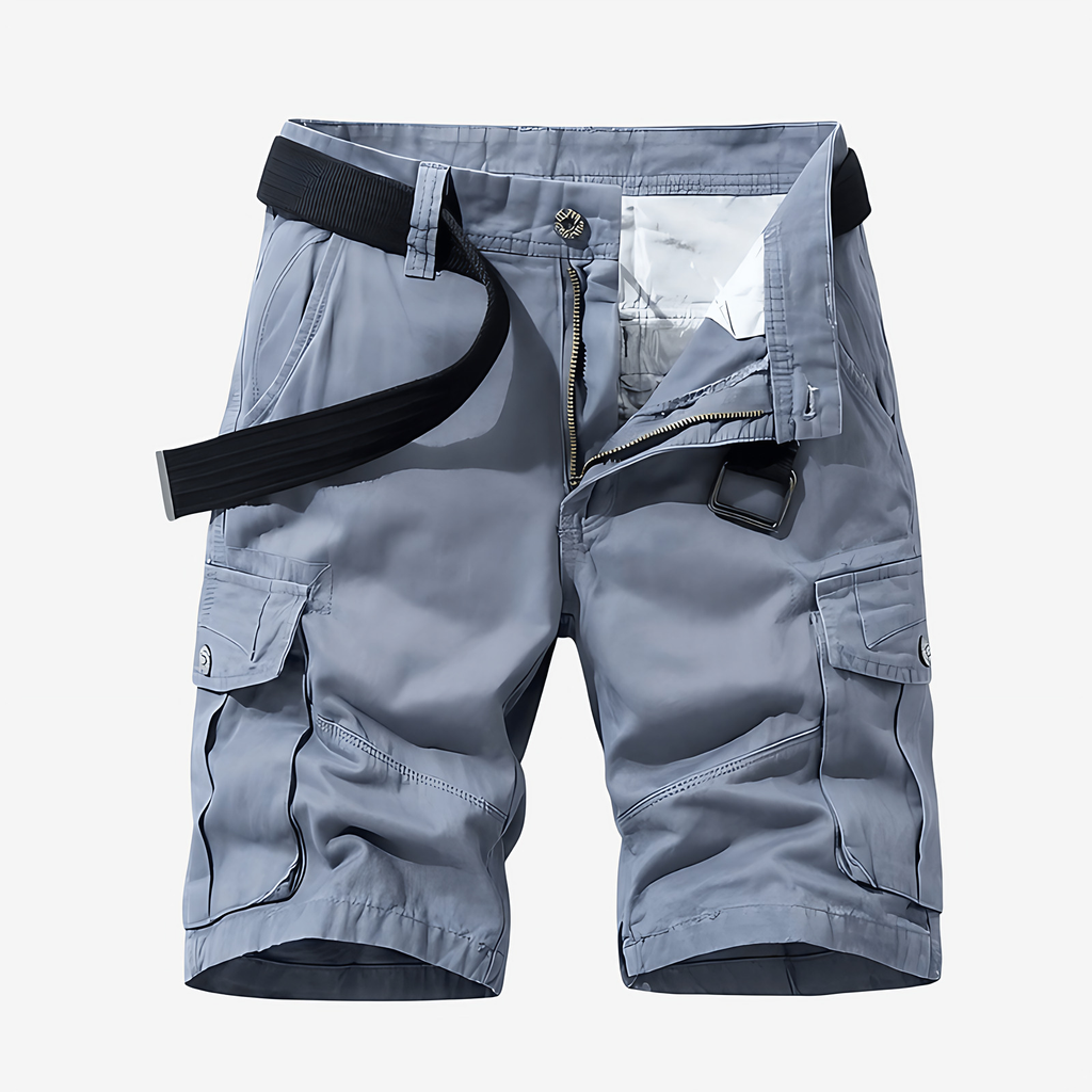 Bermuda de randonnée homme à poches cargo, ceinture ajustable, gris clair