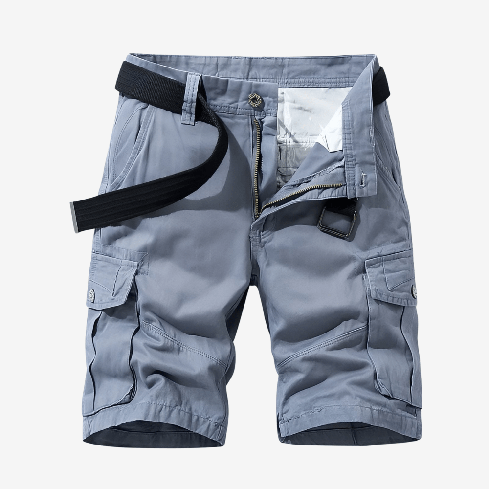 Bermuda de randonnée homme à poches cargo, ceinture ajustable, gris clair