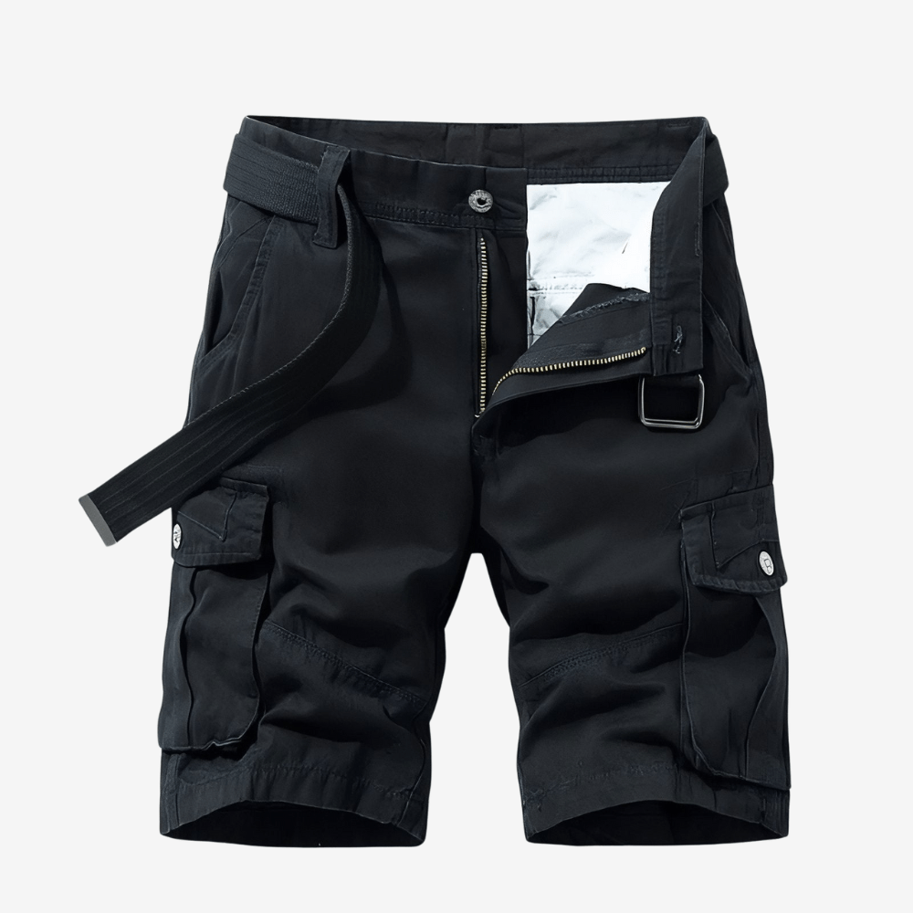 Bermuda de randonnée homme à poches cargo, ceinture ajustable, noir