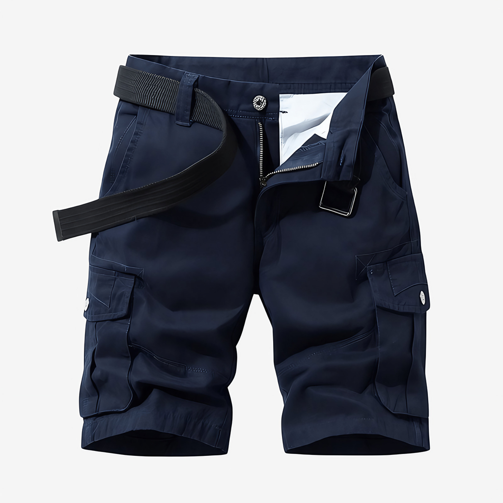 Bermuda de randonnée homme à poches cargo, ceinture ajustable, bleu marine