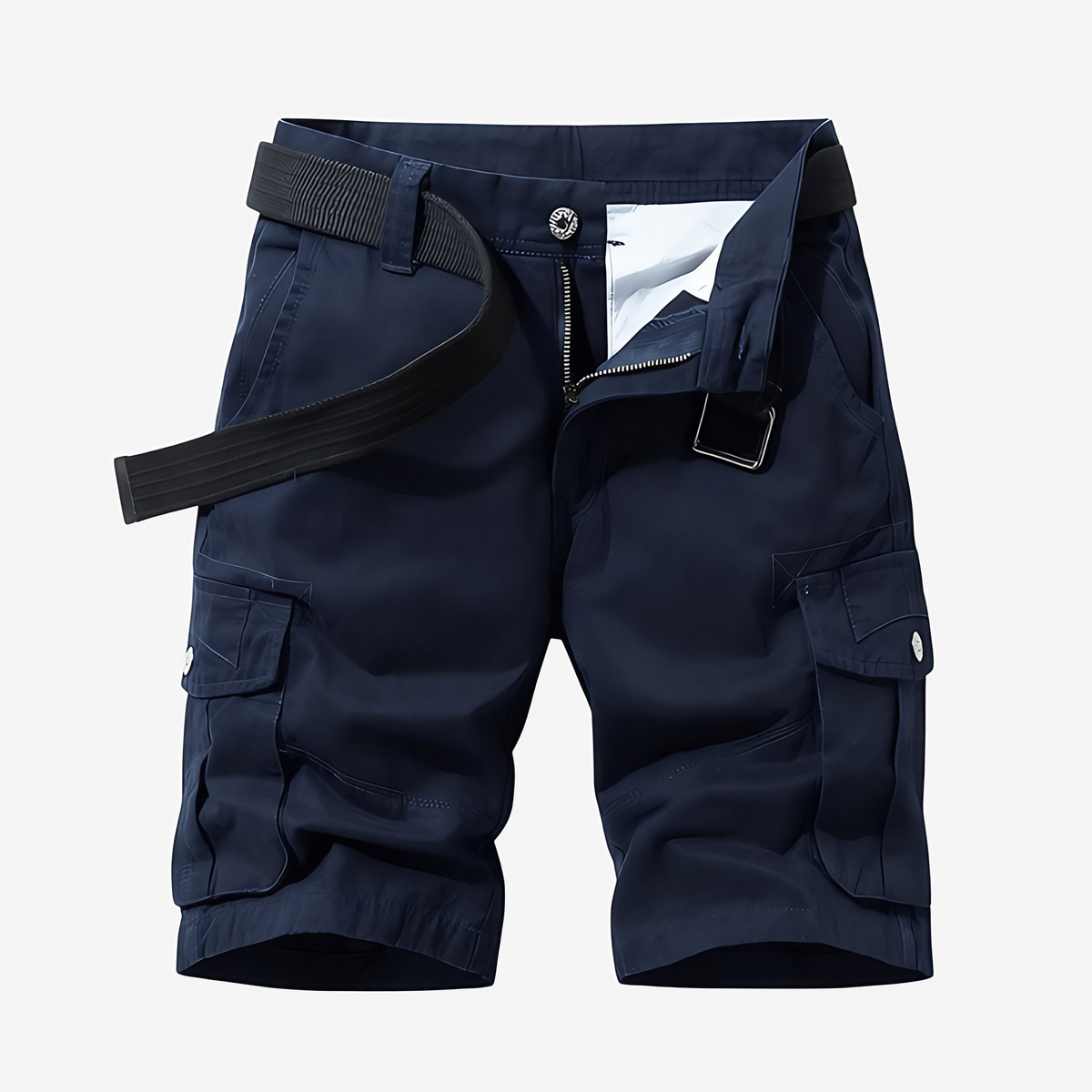 Bermuda de randonnée homme à poches cargo, ceinture ajustable, bleu marine