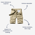 Bermuda de randonnée homme à poches cargo, ceinture ajustable