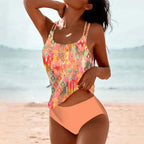 Maillot de bain deux pièces femme, cinq coloris, du XS au 3XL, orange