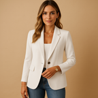 Blazer femme cintré à un bouton, épaules structurées, blanc