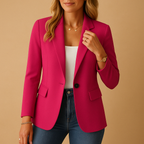 Blazer femme cintré à un bouton, épaules structurées, rose
