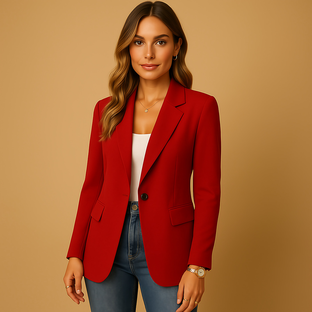 Blazer femme cintré à un bouton, épaules structurées, rouge
