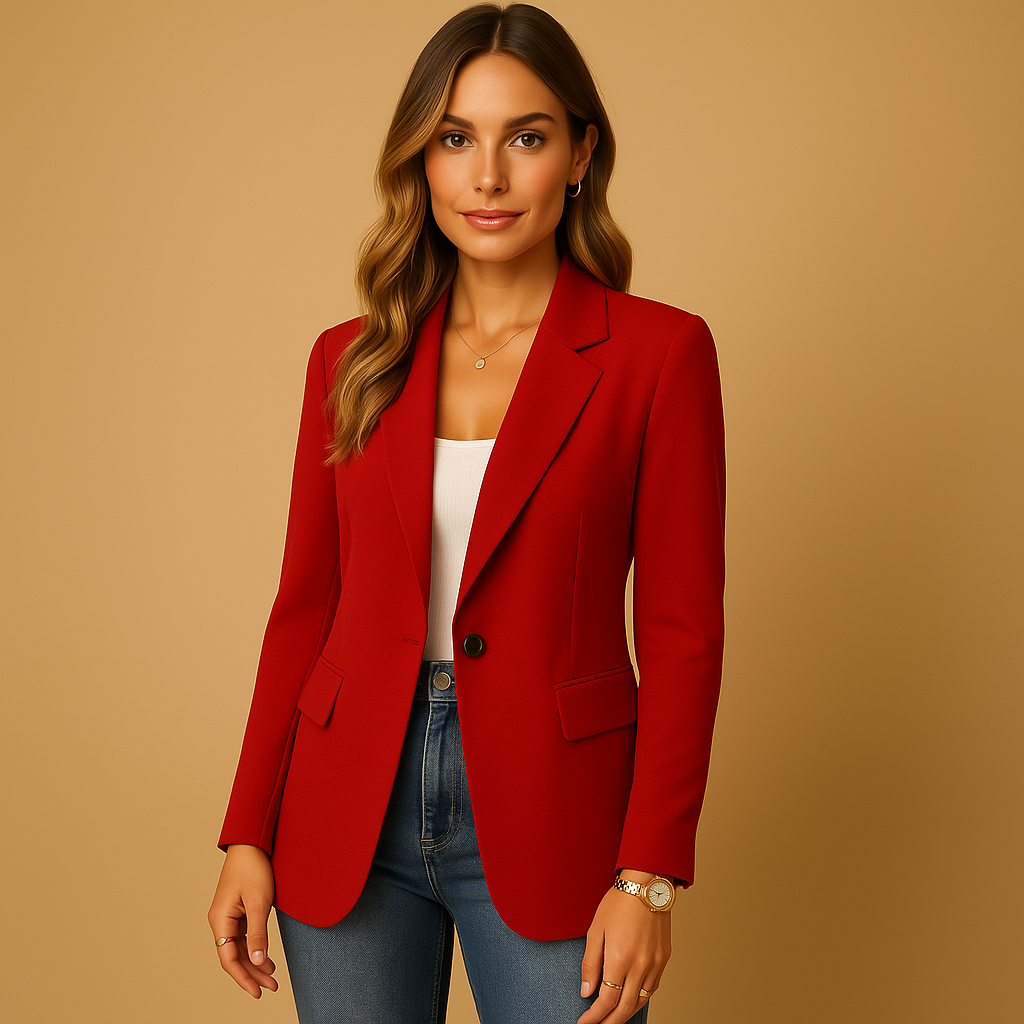 Blazer femme cintré à un bouton, épaules structurées, rouge