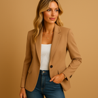 Blazer femme cintré à un bouton, épaules structurées, brun