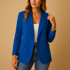Blazer femme cintré à un bouton, épaules structurées, bleu