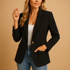 Blazer femme cintré à un bouton, épaules structurées, noir
