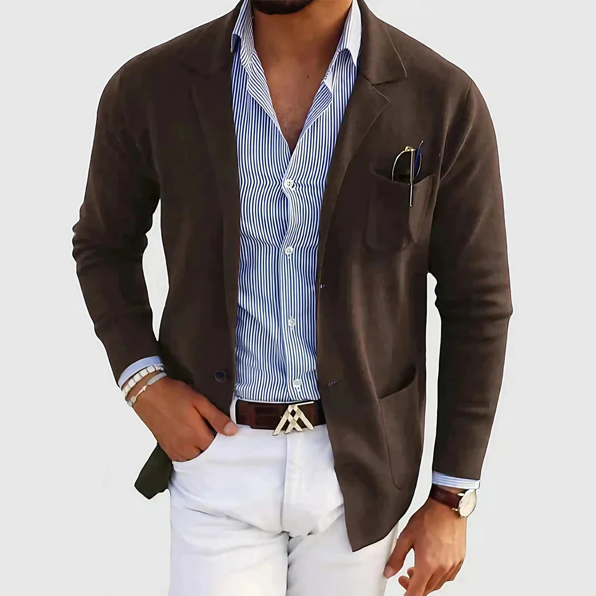 Blazer homme à col revers et poches boutonnées, du XS au 4XL, marron