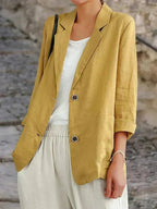 Blazer femme léger à coupe ample, boutonné, du S au XL, jaune