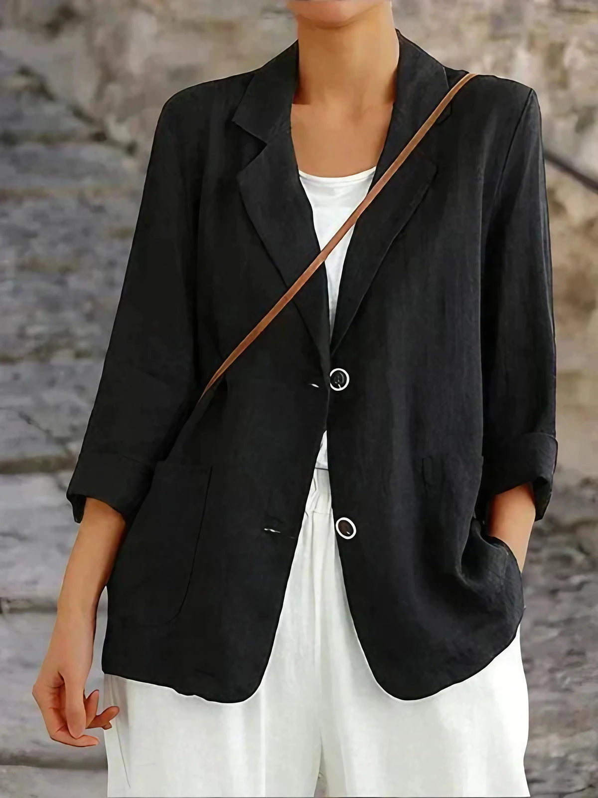 Blazer femme léger à coupe ample, boutonné, du S au XL, noir