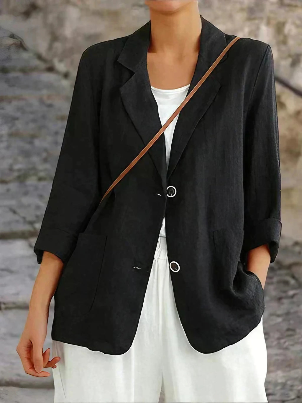 Blazer femme coupe décontractée légèrement oversize, noir