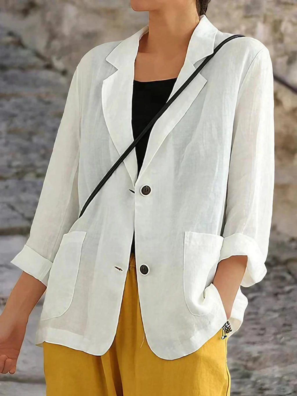 Blazer femme coupe décontractée légèrement oversize, blanc