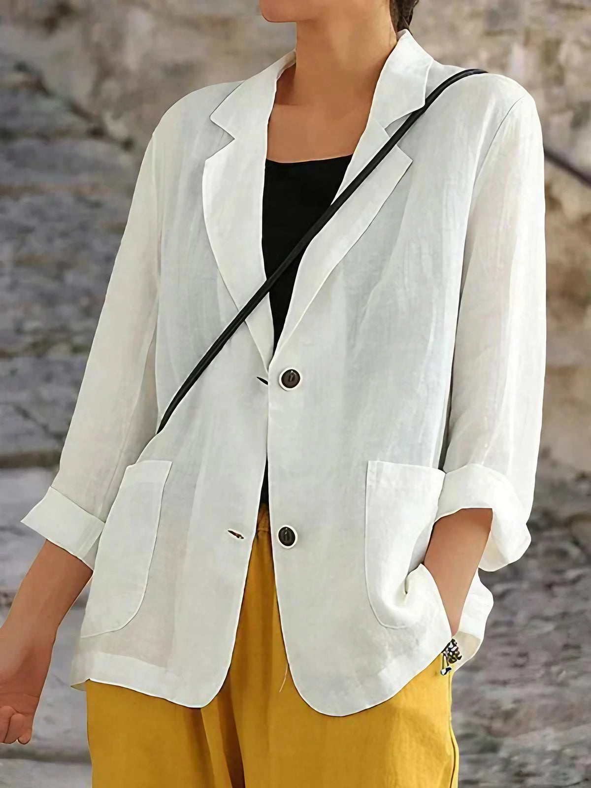 Blazer femme coupe décontractée légèrement oversize, blanc