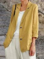 Blazer femme coupe décontractée légèrement oversize, jaune