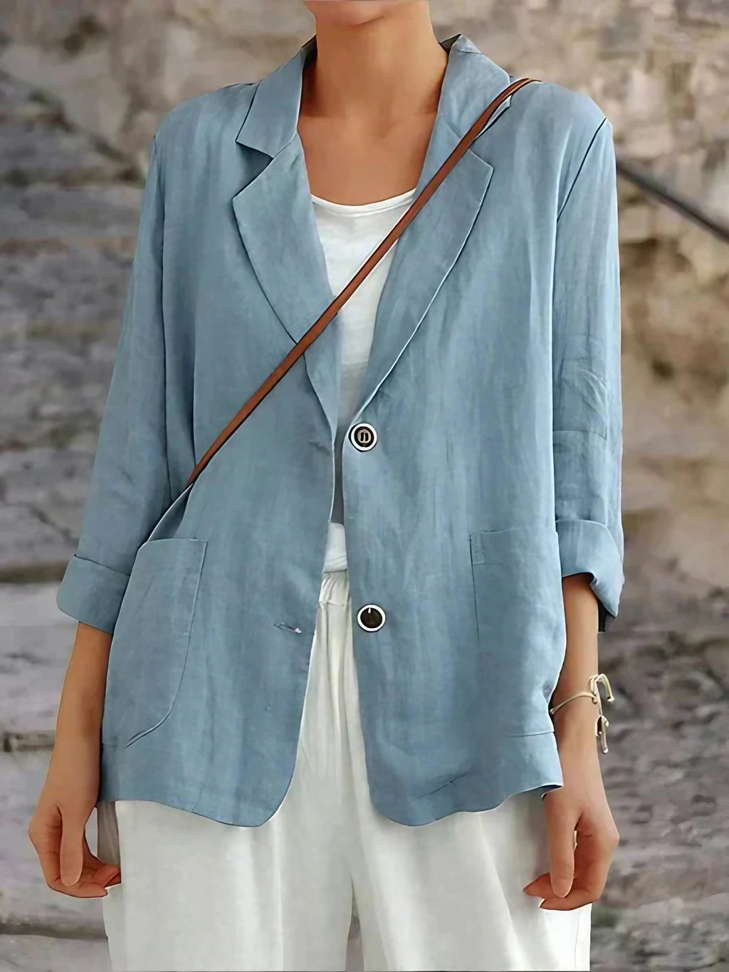 Blazer femme coupe décontractée légèrement oversize, bleu clair