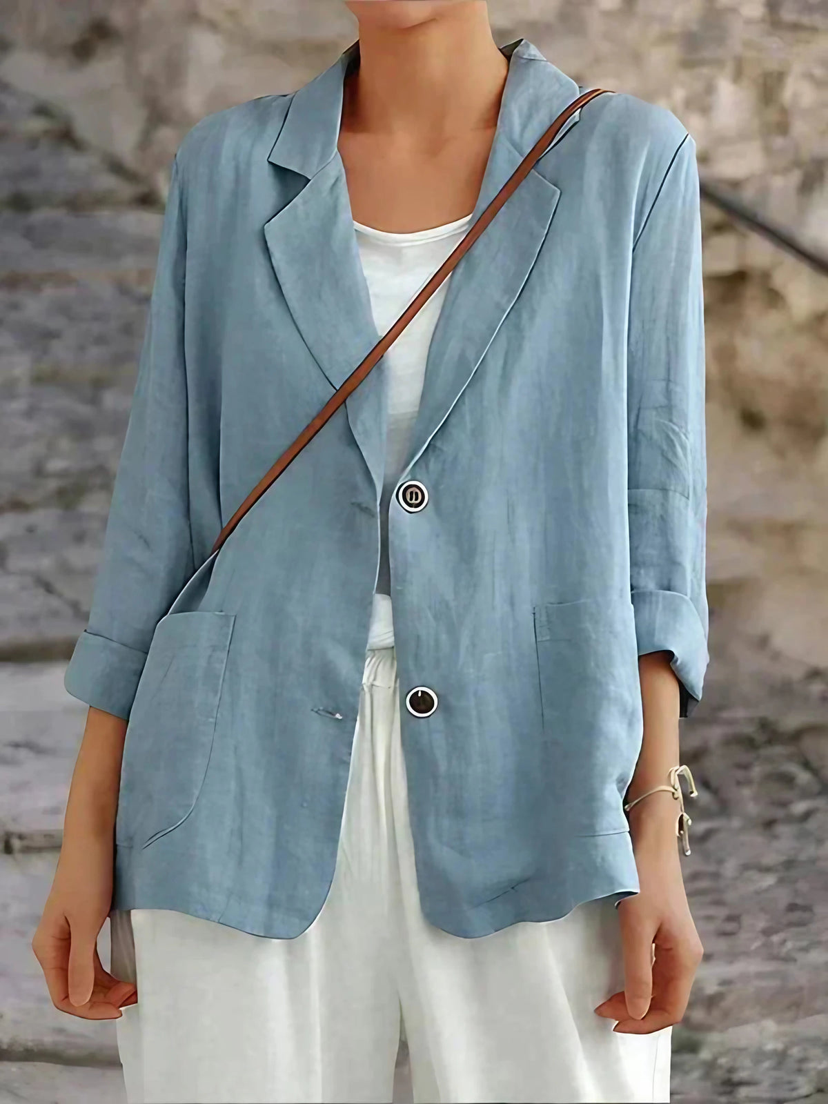 Blazer femme coupe décontractée légèrement oversize, bleu clair
