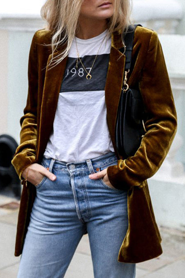 Blazer en velours femme, coupe structurée, quatre coloris, marron