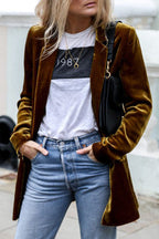 Blazer en velours femme, coupe structurée, quatre coloris, marron