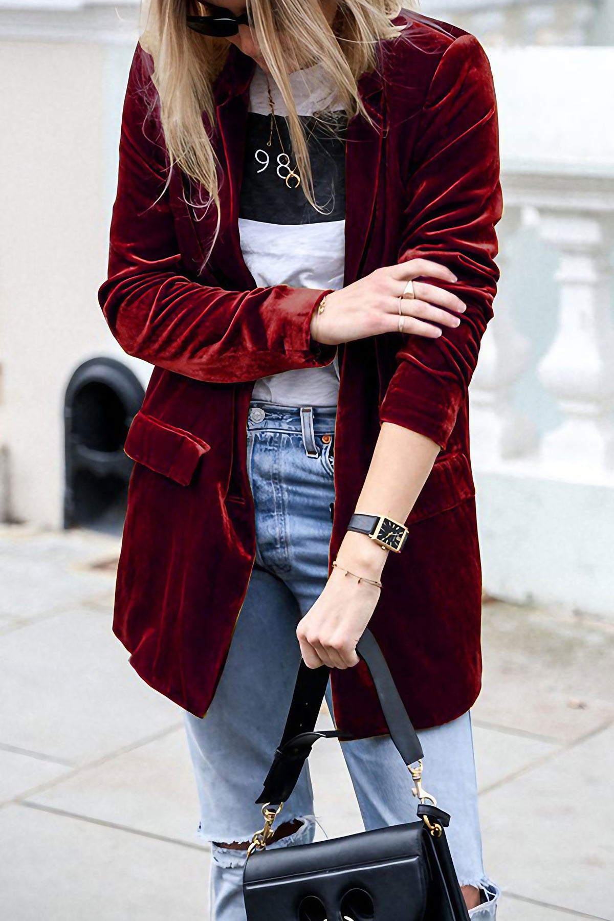 Blazer en velours femme, coupe structurée, quatre coloris, rouge