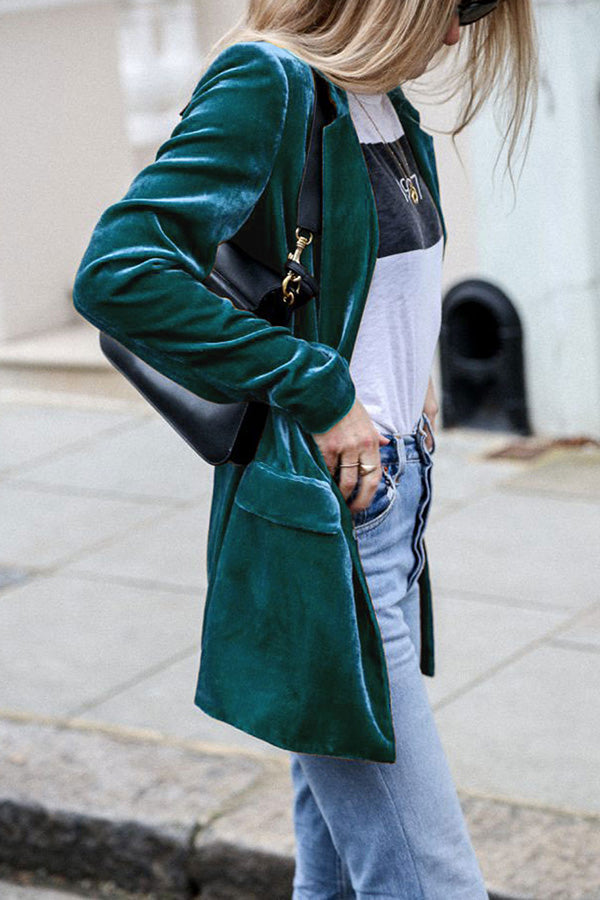 Blazer en velours femme, coupe structurée, quatre coloris, bleu